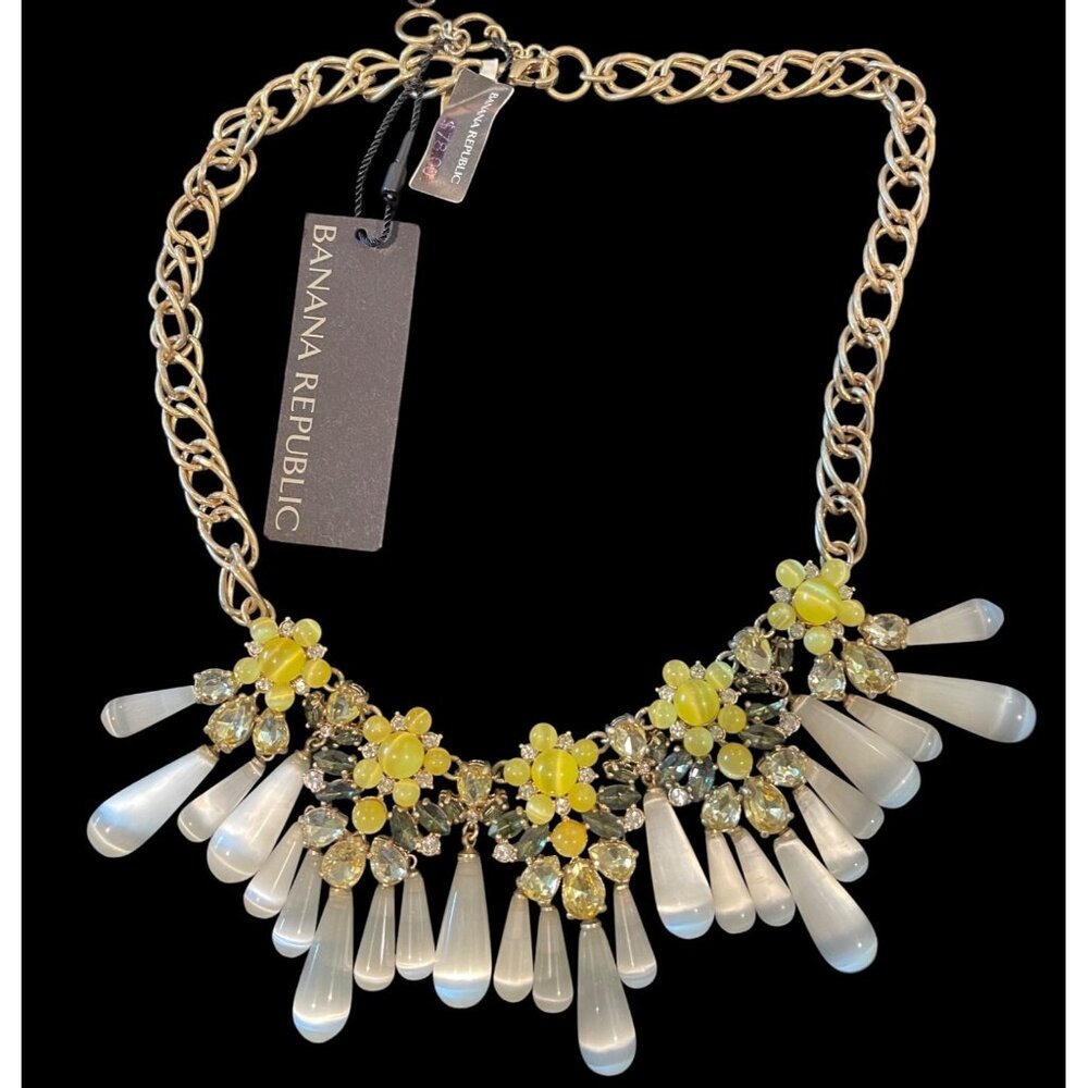 NWT Banana Republic 20" Yellow & White Teardrop Statement Bib Necklace